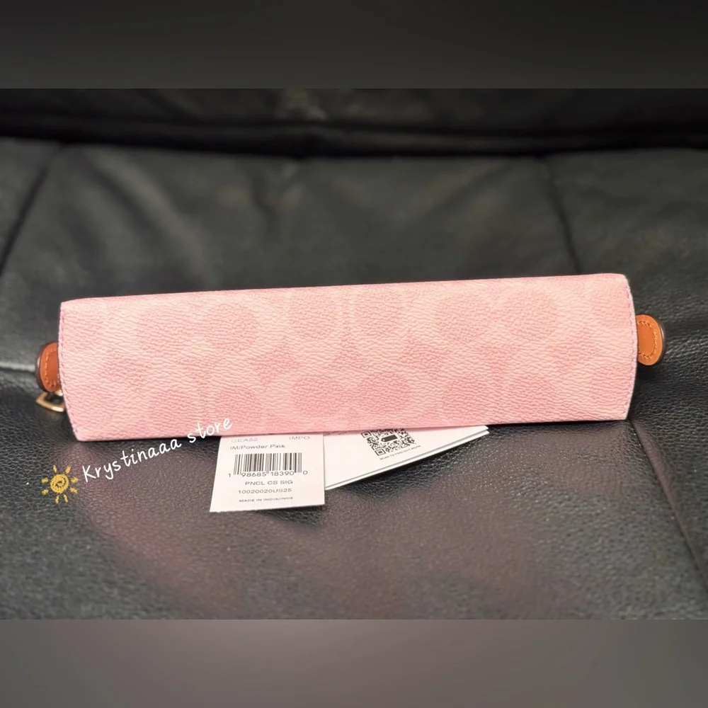 NWT Coach Pencil Case in Signature Canvas in Gold/Powder Pink
